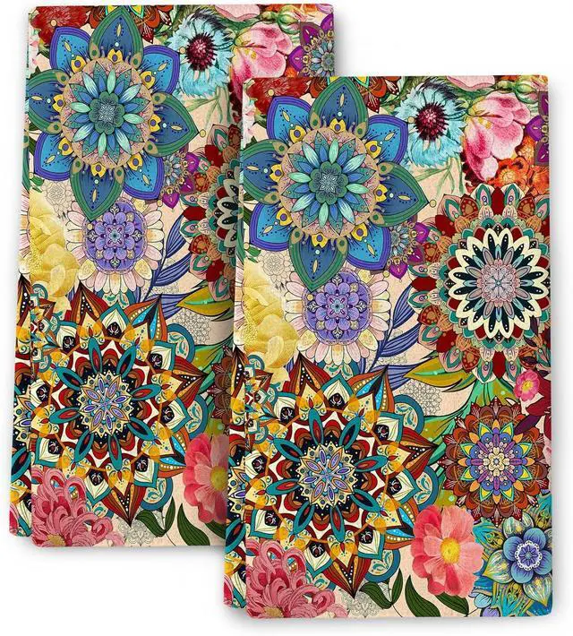 Main image of Boho Floral Kitchen Towels Set of 2 Colorful Flowers Dish Towels Absorbent Soft Hand Tea Bar Towels for Farmhouse Home Decor