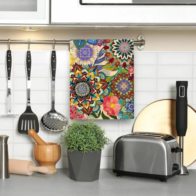 Alt view image 6 of 6 - Boho Floral Kitchen Towels Set of 2 Colorful Flowers Dish Towels Absorbent Soft Hand Tea Bar Towels for Farmhouse Home Decor