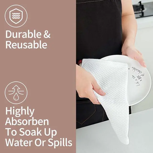 Alt view image 4 of 7 - 100% Honeycomb Cotton Kitchen Dish Cloths 12x12 Inch 8-Pack Super Absorbent & Reusable Quick-Dry & Lint-Free Ideal for Kitchen Glass Car and Household Cleaning