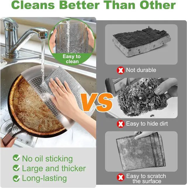 Alt view image 3 of 7 - Jeymei Non Scratch Wire Dishcloth,Multipurpose Wire Dishwashing Rag,10PCS | Stainless Steel Cleaning Cloths for Kitchen,Dish Cloths for Washing Dishes,Reusable Diamond Weave Steel Wool Scrubber Cloths