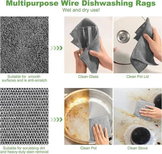 Alt view image 5 of 7 - Jeymei Non Scratch Wire Dishcloth,Multipurpose Wire Dishwashing Rag,10PCS | Stainless Steel Cleaning Cloths for Kitchen,Dish Cloths for Washing Dishes,Reusable Diamond Weave Steel Wool Scrubber Cloths