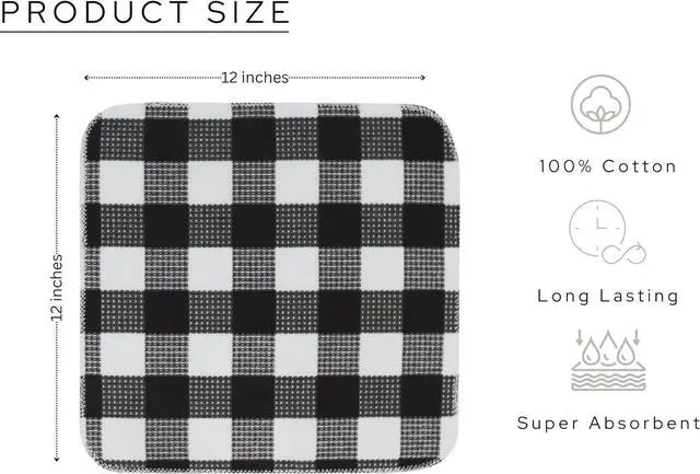 Alt view image 3 of 6 - Waffle Weave Plaid Dish Cloths 100% Cotton - 12 x 12 Inches Ultra Soft Absorbent Quick Drying Dish Towels Buffalo Check Dish Rags for Kitchen 6 Pack - Spring Summer- Black and White