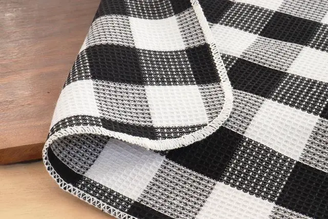 Alt view image 6 of 6 - Waffle Weave Plaid Dish Cloths 100% Cotton - 12 x 12 Inches Ultra Soft Absorbent Quick Drying Dish Towels Buffalo Check Dish Rags for Kitchen 6 Pack - Spring Summer- Black and White