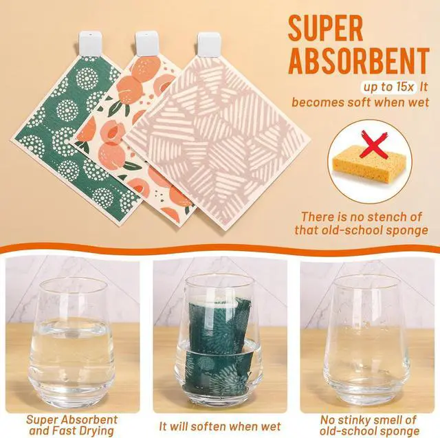 Alt view image 2 of 7 - 10 Pack Swedish Dishcloths with Hanging Clips Reusable Swedish Dish Towels Biodegradable Cellulose Cleaning Cloths Washable Dish Wipes for Kitchen Home Office(Quick Drying & Super Absorb)