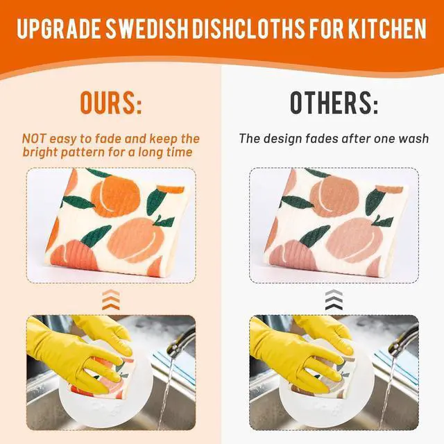 Alt view image 5 of 7 - 10 Pack Swedish Dishcloths with Hanging Clips Reusable Swedish Dish Towels Biodegradable Cellulose Cleaning Cloths Washable Dish Wipes for Kitchen Home Office(Quick Drying & Super Absorb)