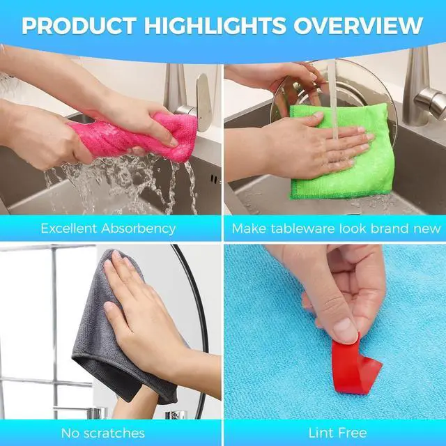 Alt view image 4 of 7 - Microfiber Cleaning Cloth Pack of 15 Lint Free Absorbent Streak Free Non-Abrasive Reusable and WashableCleaning Towels with 5 Color Assorted 11.8X11.8(Green/Blue/Yellow/Pink/Grey)