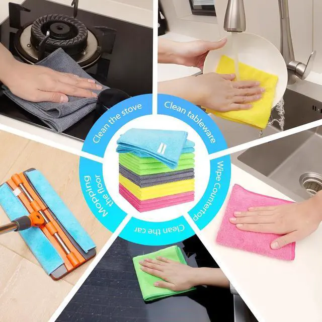 Alt view image 6 of 7 - Microfiber Cleaning Cloth Pack of 15 Lint Free Absorbent Streak Free Non-Abrasive Reusable and WashableCleaning Towels with 5 Color Assorted 11.8X11.8(Green/Blue/Yellow/Pink/Grey)