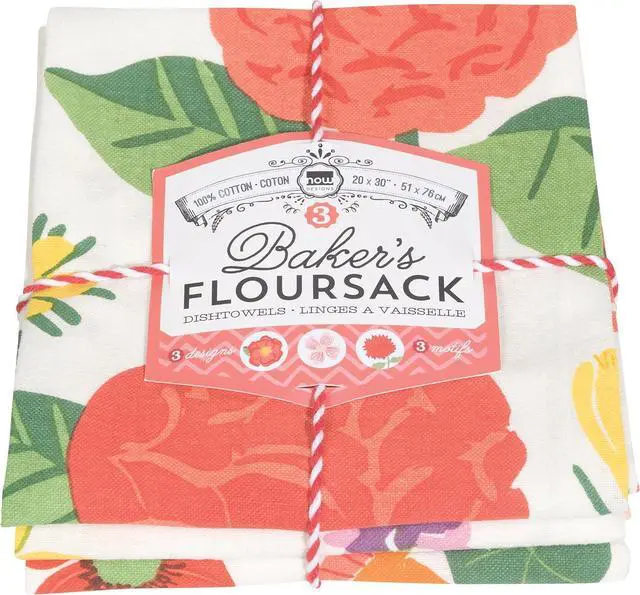 Main image of Floursack Kitchen Towels Quick Dry Cotton Hand Towel Set 3 Count Flowers of The Month 20 x 30 in