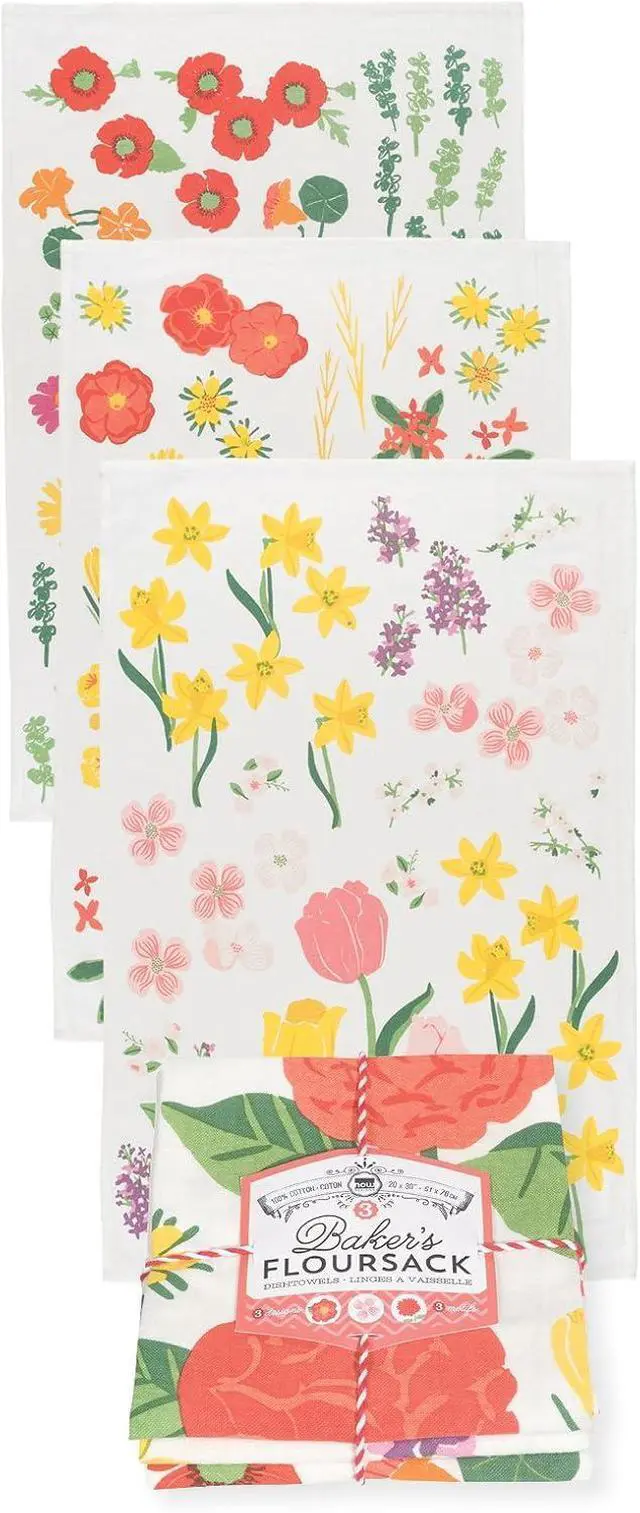 Alt view image 2 of 6 - Floursack Kitchen Towels Quick Dry Cotton Hand Towel Set 3 Count Flowers of The Month 20 x 30 in
