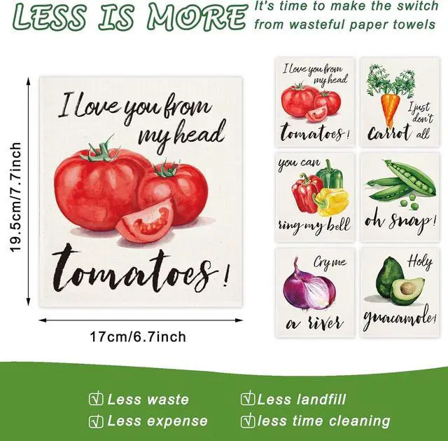 Alt view image 2 of 7 - 6Pcs Vegetable Swedish Dishcloths Colorful Vegetable Kitchen Dish Towel Reusable Cotton Kitchen Towels for Christmas Autumn Harvest Baking Cooking Home Kitchen Bathroom Decor 6.7 x 7.7Inch