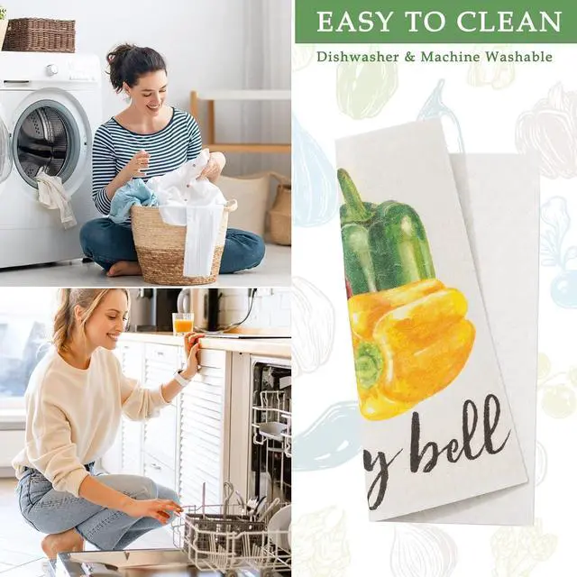 Alt view image 3 of 7 - 6Pcs Vegetable Swedish Dishcloths Colorful Vegetable Kitchen Dish Towel Reusable Cotton Kitchen Towels for Christmas Autumn Harvest Baking Cooking Home Kitchen Bathroom Decor 6.7 x 7.7Inch