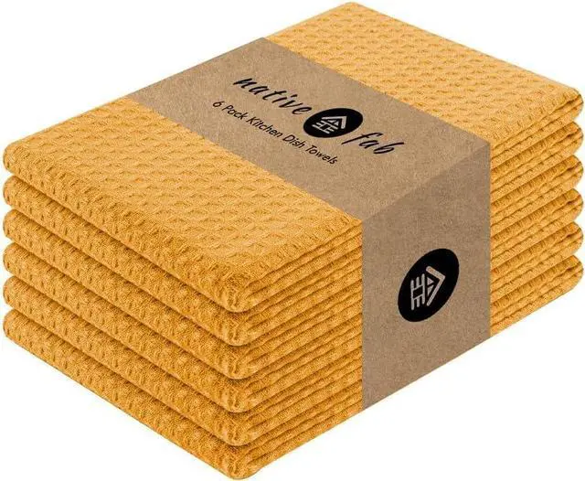 Main image of Cotton Kitchen Towel with Hanging Loop 16x26 inches 6-Pack Waffle Weave Kitchen Towels for Cleaning Drying Washcloths Soft & Absorbent Cloth Rags Bar Towel Dish Cloth Mustard Yellow
