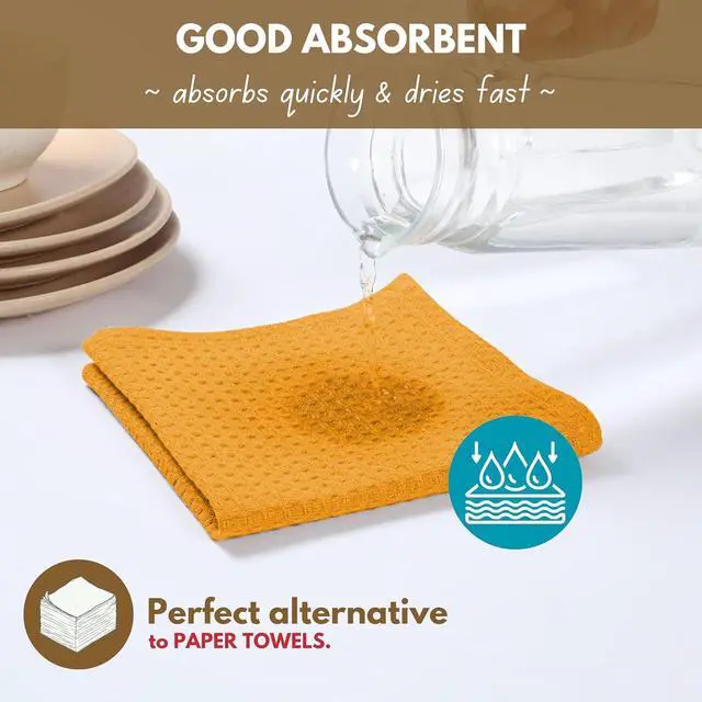 Alt view image 2 of 7 - Cotton Kitchen Towel with Hanging Loop 16x26 inches 6-Pack Waffle Weave Kitchen Towels for Cleaning Drying Washcloths Soft & Absorbent Cloth Rags Bar Towel Dish Cloth Mustard Yellow