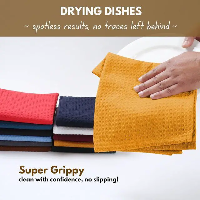 Alt view image 4 of 7 - Cotton Kitchen Towel with Hanging Loop 16x26 inches 6-Pack Waffle Weave Kitchen Towels for Cleaning Drying Washcloths Soft & Absorbent Cloth Rags Bar Towel Dish Cloth Mustard Yellow