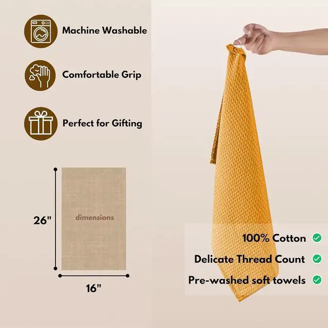 Alt view image 6 of 7 - Cotton Kitchen Towel with Hanging Loop 16x26 inches 6-Pack Waffle Weave Kitchen Towels for Cleaning Drying Washcloths Soft & Absorbent Cloth Rags Bar Towel Dish Cloth Mustard Yellow
