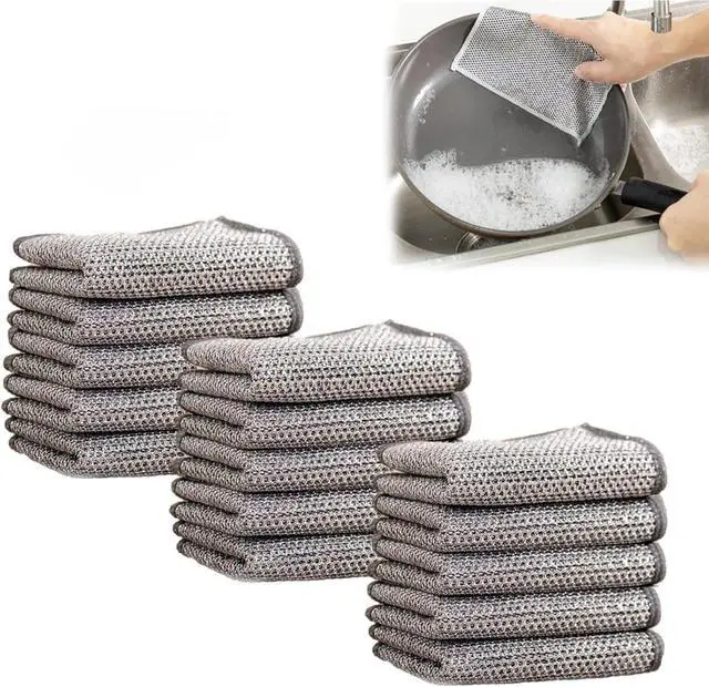 Main image of Cleaning Cloths Multipurpose Wire Miracle Cleaning Cloths Multipurpose Wire Dishwashing Rags for Wet and Dry for Washing Dishes Sinks Counters Stove Tops (15 Pcs)