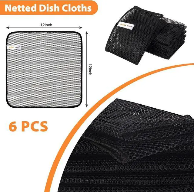 Alt view image 2 of 7 - Netted Dish Cloths for Washing Dishes No Odor Dishes Scrubber for Kitchen-Fast Drying and Easy to Clean Mesh Dish Cloth 6 Pack 12Inch x12Inch Black