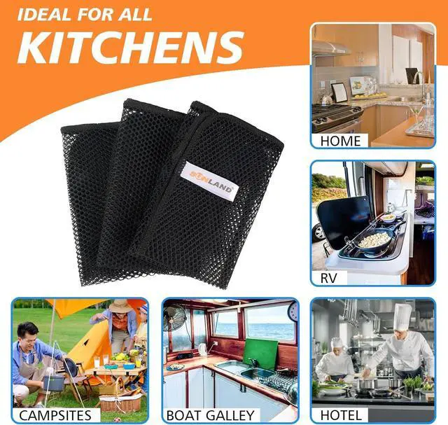 Alt view image 7 of 7 - Netted Dish Cloths for Washing Dishes No Odor Dishes Scrubber for Kitchen-Fast Drying and Easy to Clean Mesh Dish Cloth 6 Pack 12Inch x12Inch Black