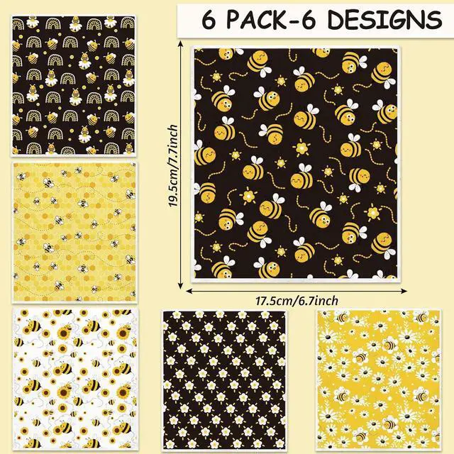 Alt view image 2 of 7 - Bee Swedish Kitchen Dishcloth 6 Pack Bumble Bee Daisy Dish Towels Yellow Black Hand Drying Tea Towels Honeybee Cotton Dishcloth for Spring Summer Cooking Baking Cleaning Wipes 6.7 x 7.7 Inch