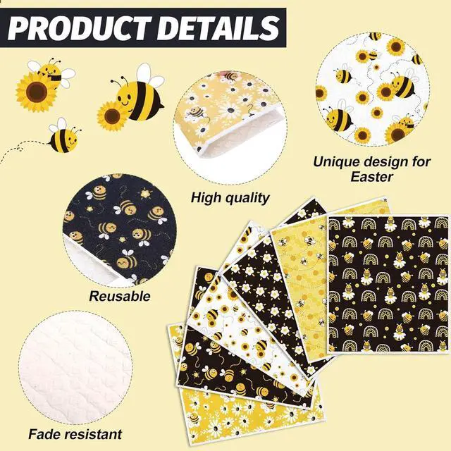 Alt view image 3 of 7 - Bee Swedish Kitchen Dishcloth 6 Pack Bumble Bee Daisy Dish Towels Yellow Black Hand Drying Tea Towels Honeybee Cotton Dishcloth for Spring Summer Cooking Baking Cleaning Wipes 6.7 x 7.7 Inch