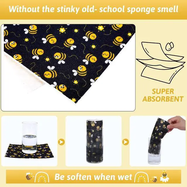 Alt view image 4 of 7 - Bee Swedish Kitchen Dishcloth 6 Pack Bumble Bee Daisy Dish Towels Yellow Black Hand Drying Tea Towels Honeybee Cotton Dishcloth for Spring Summer Cooking Baking Cleaning Wipes 6.7 x 7.7 Inch