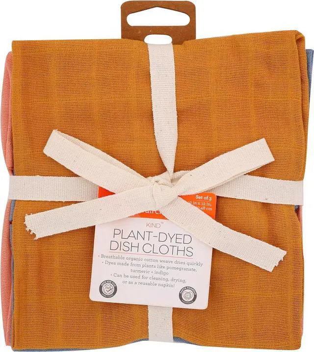Main image of Kind Collection 100% Organic Cotton Plant-dyed Kitchen Cloths Set of 3 Multi Color