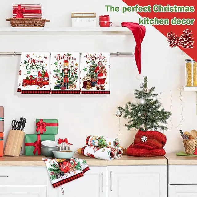 Alt view image 4 of 6 - 6 Pcs Christmas Kitchen Towels Christmas Snowman Santa Truck Gnome Dish Clothes Red Truck Gnome Tea Towels Xmas Red Plaid Hand Dishclothes Housewarming Gifts for Kitchen Holiday Cooking