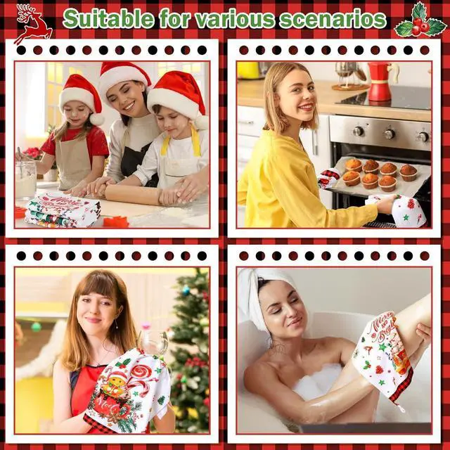 Alt view image 6 of 6 - 6 Pcs Christmas Kitchen Towels Christmas Snowman Santa Truck Gnome Dish Clothes Red Truck Gnome Tea Towels Xmas Red Plaid Hand Dishclothes Housewarming Gifts for Kitchen Holiday Cooking