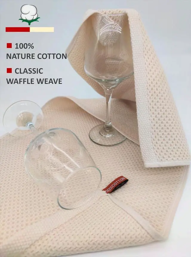 Alt view image 2 of 6 - Kitchen Towels 100% Cotton Waffle Weave Dish Towel for Cleaning Drying Dishes Extra Absorbent and Soft Dish Cloth 13 x 28 in(Beige-4 Pack)