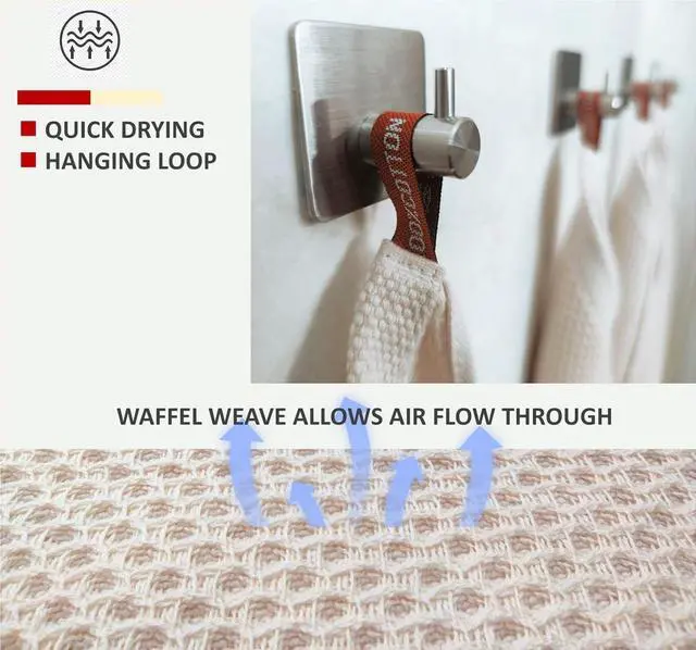 Alt view image 4 of 6 - Kitchen Towels 100% Cotton Waffle Weave Dish Towel for Cleaning Drying Dishes Extra Absorbent and Soft Dish Cloth 13 x 28 in(Beige-4 Pack)