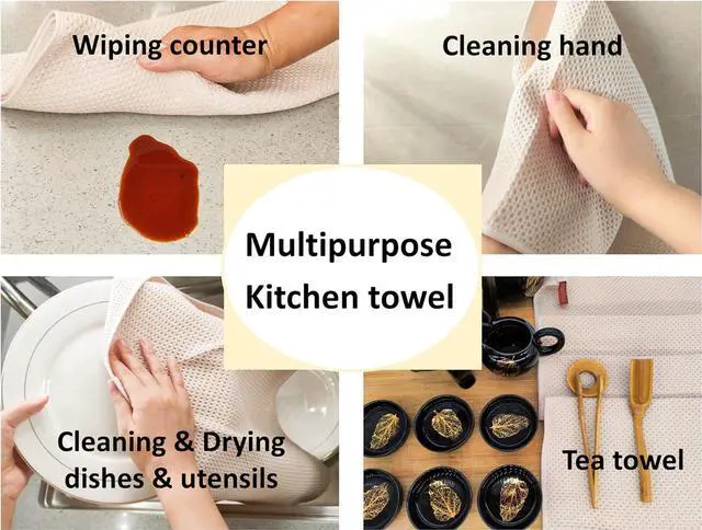 Alt view image 5 of 6 - Kitchen Towels 100% Cotton Waffle Weave Dish Towel for Cleaning Drying Dishes Extra Absorbent and Soft Dish Cloth 13 x 28 in(Beige-4 Pack)