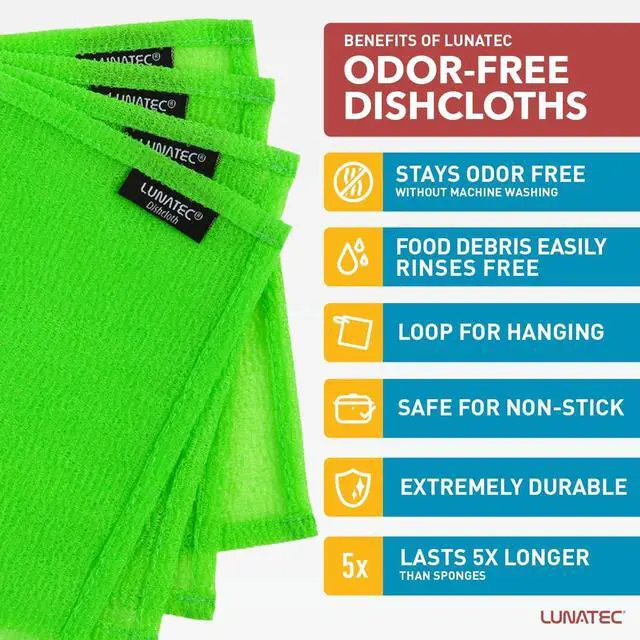 Alt view image 2 of 6 - LUNATEC? Odor-Free Kitchen Dishcloths. A Scrubber and scouring pad for All Surfaces. Safe for Non-Stick. (4-Pack)