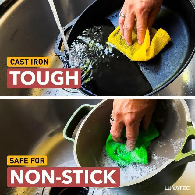 Alt view image 3 of 6 - LUNATEC? Odor-Free Kitchen Dishcloths. A Scrubber and scouring pad for All Surfaces. Safe for Non-Stick. (4-Pack)