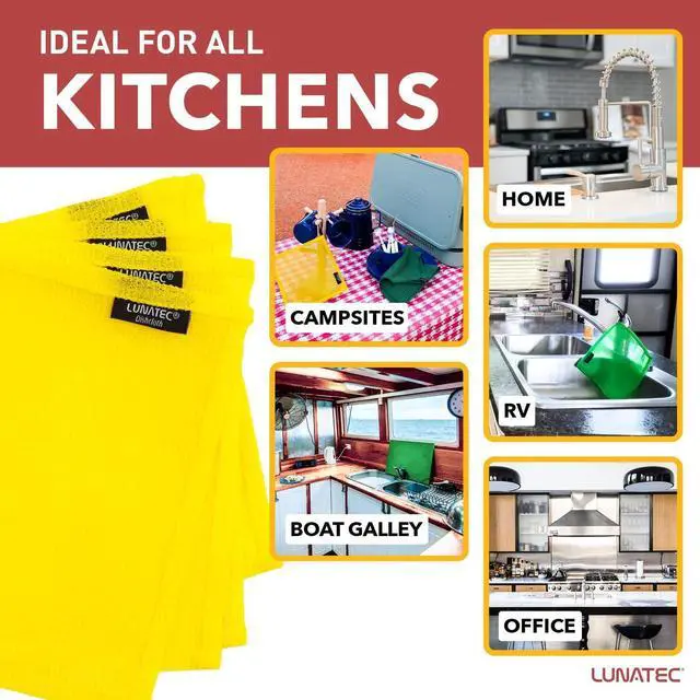Alt view image 4 of 6 - LUNATEC? Odor-Free Kitchen Dishcloths. A Scrubber and scouring pad for All Surfaces. Safe for Non-Stick. (4-Pack)