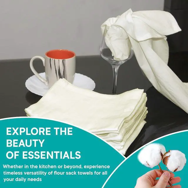 Alt view image 5 of 7 - Flour Sack Towels | Tea Towel for Crafts| Kitchen Dish Cotton Blank Embroidery| Baking Bread Proofing Linen Cover| Thick Absorbent Quick Dry 50 Pack 28"x28" Natural -