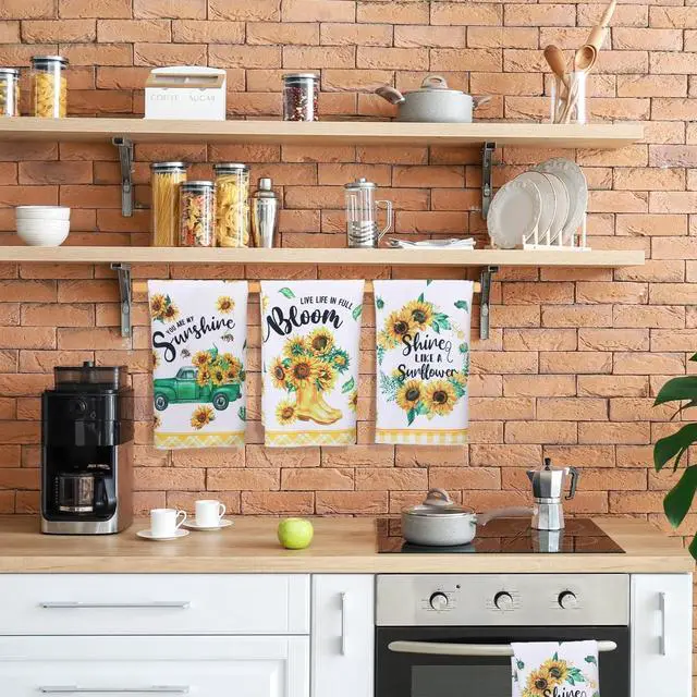 Alt view image 5 of 7 - Set of 6 Sunflower Kitchen Towels Gnome Dish Seasonal Beach Cloth Summer Tea Towel Sunshine Nautical Kitchen Hand Tea Towels Housewarming Gift for Home (Sunflower)