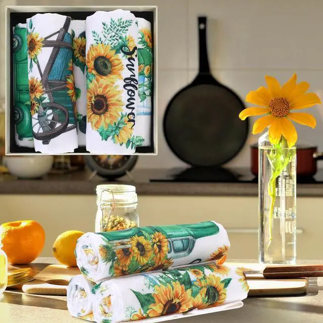 Alt view image 7 of 7 - Set of 6 Sunflower Kitchen Towels Gnome Dish Seasonal Beach Cloth Summer Tea Towel Sunshine Nautical Kitchen Hand Tea Towels Housewarming Gift for Home (Sunflower)