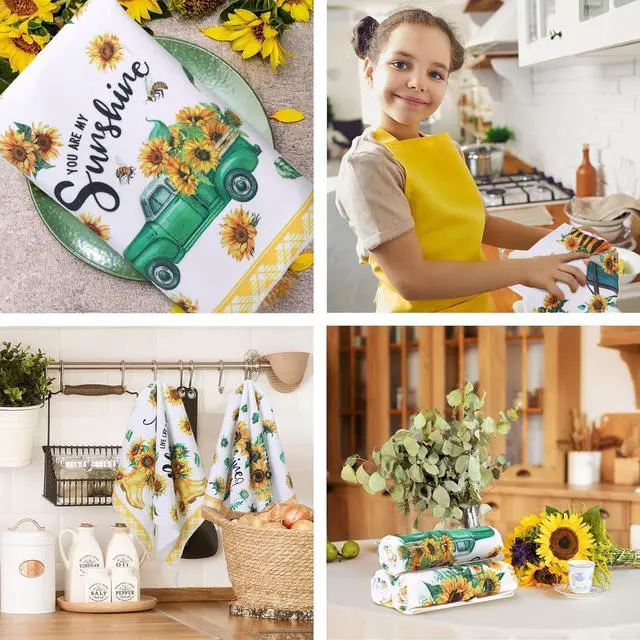 Alt view image 6 of 7 - Set of 6 Sunflower Kitchen Towels Gnome Dish Seasonal Beach Cloth Summer Tea Towel Sunshine Nautical Kitchen Hand Tea Towels Housewarming Gift for Home (Sunflower)