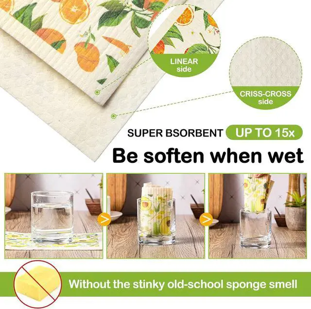 Alt view image 3 of 7 - 6 Pcs Mixed Fruit Swedish Kitchen Dishcloths Fruit Swedish Dish Towels Non Scratch Reuseable Cleaning Cloths Cellulose Sponge Absorbent Cloths Fast Drying Cleaning Rags No Odor for Home