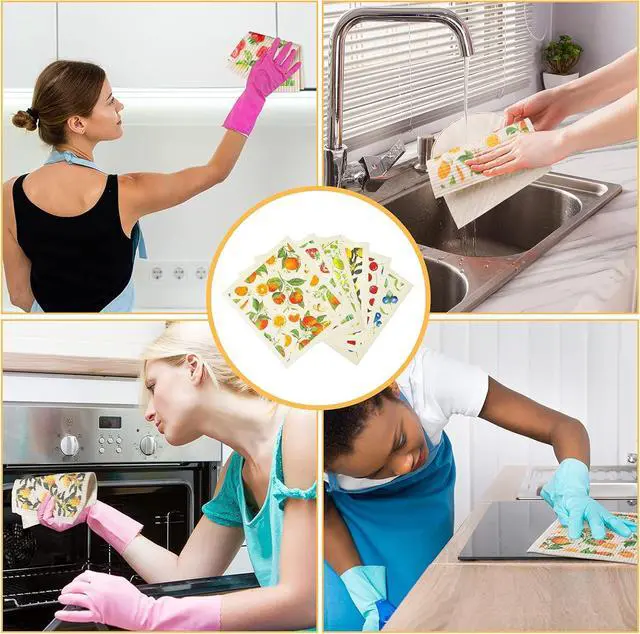 Alt view image 6 of 7 - 6 Pcs Mixed Fruit Swedish Kitchen Dishcloths Fruit Swedish Dish Towels Non Scratch Reuseable Cleaning Cloths Cellulose Sponge Absorbent Cloths Fast Drying Cleaning Rags No Odor for Home