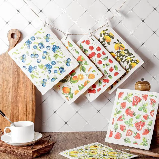 Alt view image 5 of 7 - 6 Pcs Mixed Fruit Swedish Kitchen Dishcloths Fruit Swedish Dish Towels Non Scratch Reuseable Cleaning Cloths Cellulose Sponge Absorbent Cloths Fast Drying Cleaning Rags No Odor for Home