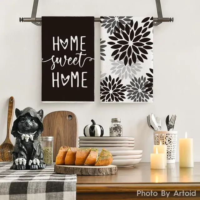 Alt view image 2 of 6 - Black Stripes Home Sweet Home Boho Halloween Kitchen Towels Dish Towels 18x26 Inch Seasonal Decoration Hand Towels Set of 4