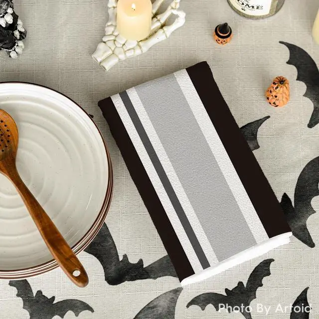 Alt view image 4 of 6 - Black Stripes Home Sweet Home Boho Halloween Kitchen Towels Dish Towels 18x26 Inch Seasonal Decoration Hand Towels Set of 4