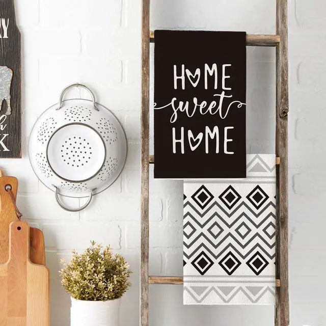 Alt view image 3 of 6 - Black Stripes Home Sweet Home Boho Halloween Kitchen Towels Dish Towels 18x26 Inch Seasonal Decoration Hand Towels Set of 4