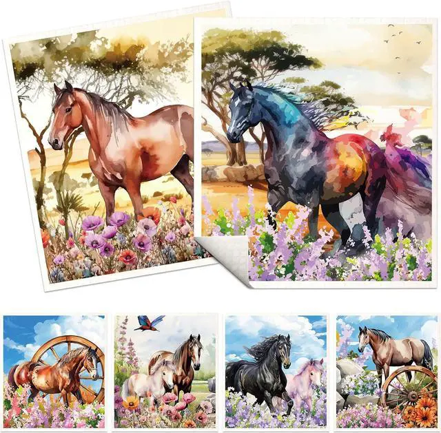 Main image of Horses Swedish Dishcloths for Kitchen 6 Pack Farmhouse Absorbent Dish Cloths for Washing Dishes Reusable Washable Paper Towels Cloth for Kitchen Countertop Sink Fast Drying Sponge Cloths