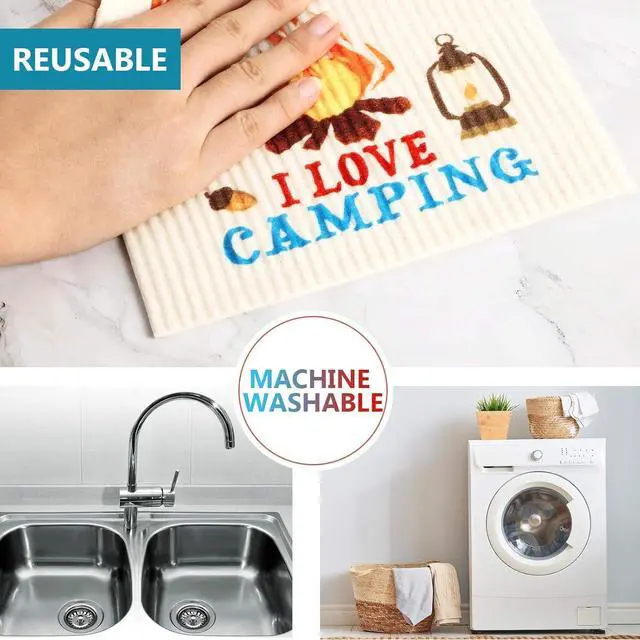 Alt view image 3 of 7 - 6 Pcs Summer Camping Swedish Kitchen Reusable Dishcloth Kit Printed with Funny Sayings Car Tent Campfire Absorbent Towel for Campers Gift Party Outdoor Picnic Home Cleaning 6.7 x 7.9 Inch