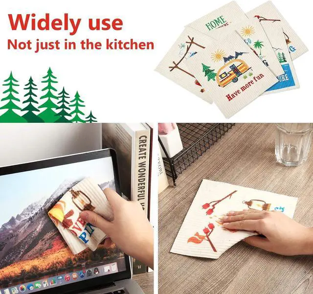 Alt view image 2 of 7 - 6 Pcs Summer Camping Swedish Kitchen Reusable Dishcloth Kit Printed with Funny Sayings Car Tent Campfire Absorbent Towel for Campers Gift Party Outdoor Picnic Home Cleaning 6.7 x 7.9 Inch