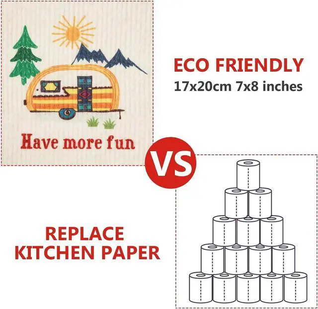 Alt view image 6 of 7 - 6 Pcs Summer Camping Swedish Kitchen Reusable Dishcloth Kit Printed with Funny Sayings Car Tent Campfire Absorbent Towel for Campers Gift Party Outdoor Picnic Home Cleaning 6.7 x 7.9 Inch