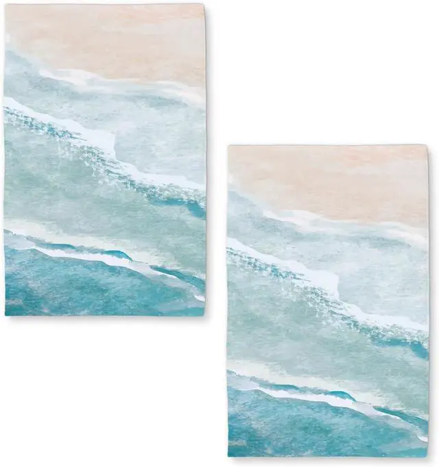Main image of Beach Kitchen Towels Set of 2 Dish Towels Kitchen Hand Towels Absorbent Quick Dry Microfiber Cloth Dish Towel for Kitchen Drying 18 x 26 Coastal Ccean Sand Wave Blue Teal