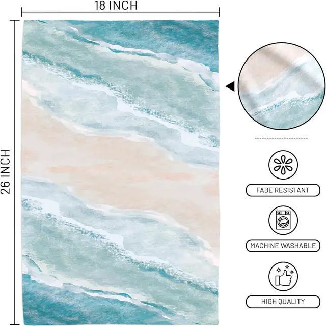Alt view image 2 of 7 - Beach Kitchen Towels Set of 2 Dish Towels Kitchen Hand Towels Absorbent Quick Dry Microfiber Cloth Dish Towel for Kitchen Drying 18 x 26 Coastal Ccean Sand Wave Blue Teal